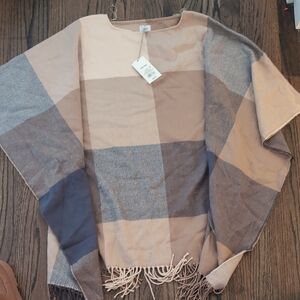 a new day Plaid Poncho in Tan and Gray